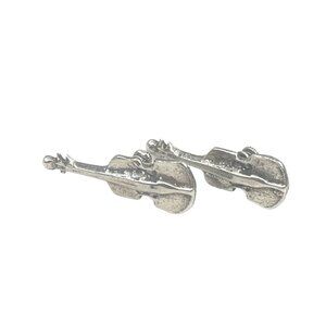 Sterling Silver Vintage Silver Violin Screw Back Earrings